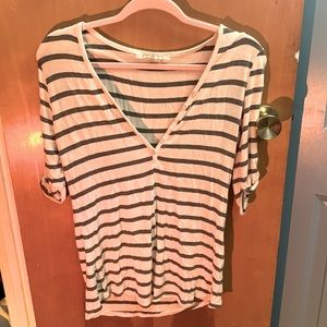 Striped Cropped Button Sleeve Tee